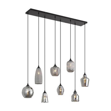 Art deco hanglamp zwart met smoke glas 8-lichts - Hanne, Verzenden, Nieuw, Glas, Art Deco