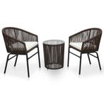 vidaXL 3-delige Bistroset met kussens PE-rattan bruin, Verzenden, Nieuw, Textileen, 3 zitplaatsen