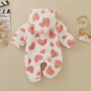 Baby Jumpsuit met Hartjesprint - Warm Fleece Romper met Capu, Kinderen en Baby's, Verzenden, Nieuw