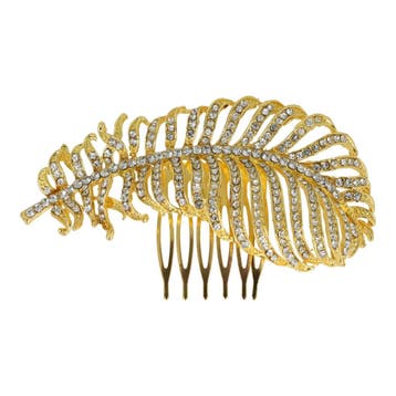 Sierkam 10cm - Bladmoetief - Strass Steentjes - Metaal -, Nieuw