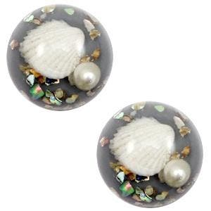 1 x Cabochon basic met schelpje 20mm Grey, Hobby en Vrije tijd, Kralen en Sieraden maken, Overige typen, Nieuw, Ophalen of Verzenden