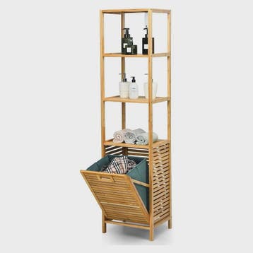Bamboe Badkamerrek met Wasmand - 2-in-1 Hoge Kast met 3 Plan, Verzenden, Nieuw