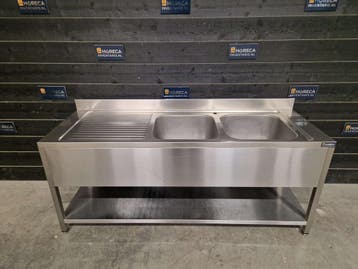 Wastafel | 2 wasbakken | RVS | 200cm | horeca, Gebruikt, RVS Meubilair