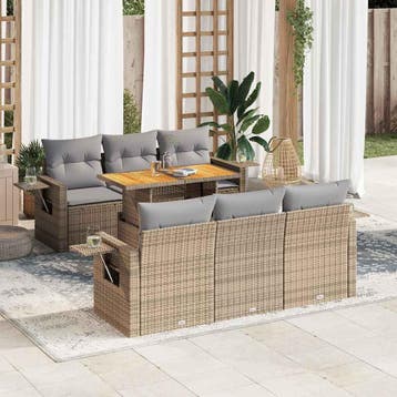 vidaXL 7-delige Loungeset met kussens poly rattan beige, Tuin en Terras, Verzenden, Nieuw, Loungeset