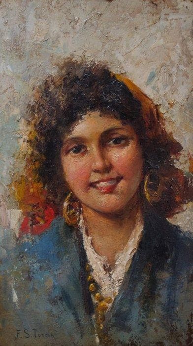 Francesco Saverio Torcia (1840-1891) - Ragazza partenopea, Antiek en Kunst, Kunst | Schilderijen | Klassiek