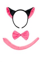 Rat Haarband Oren Strik Staart Diadeem Set Zwart Roze Zacht, Ophalen of Verzenden, Nieuw, Carnaval, Accessoires