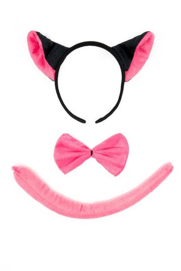 KIMU® Rat Haarband Oren Strik Staart Diadeem Set Zwart Roze, Ophalen of Verzenden, Nieuw, Carnaval, Accessoires