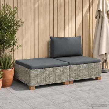 vidaXL 2 st Rieten Loungeset met Kussens GENDT Natuurlijk, 2 zitplaatsen, Nieuw, Loungeset, Verzenden