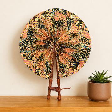 Afrikaanse handwaaier - Ankara print waaier - Roze Zwart Owu, Ophalen of Verzenden, Nieuw