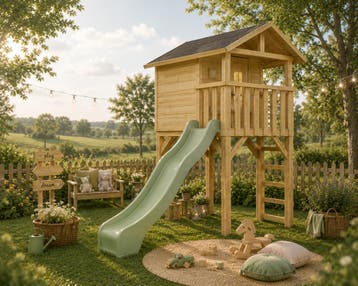 Speelhuis op palen grenenhout 16mm met veranda - WOODY Teddy, Ophalen of Verzenden, Nieuw