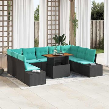 vidaXL Tuin Sofa Set 10 st Zwart Poly riet, Verzenden, Nieuw, Rotan, Meer dan 8 zitplaatsen