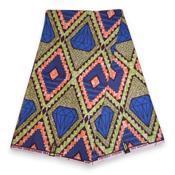 Afrikaanse stof - Blauw Groen Diamond Jewel - Super Wax 100%, Hobby en Vrije tijd, Stoffen en Lappen, Ophalen of Verzenden, Nieuw