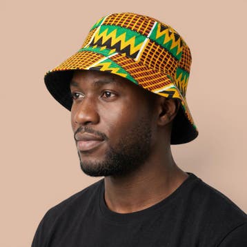 Bucket hat / Vissershoedje met Afrikaanse print - Groen Geel, Ophalen of Verzenden, Nieuw