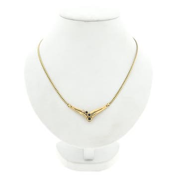 Gouden ketting met vaste hanger, saffier en diamant; 0,02..., Gebruikt, Ophalen of Verzenden, Met edelsteen, Goud