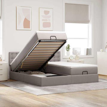 vidaXL Ottoman bed met matrassen en LEDs 160x200cm stof, Verzenden, 200 cm, Stof, 160 cm