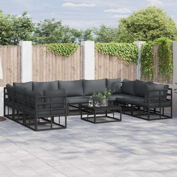 vidaXL Tuinbankenset 9 st Zwart Aluminium, Verzenden, Nieuw, Aluminium, Meer dan 8 zitplaatsen