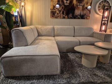 Hoekbank Billund 2,5-zits met ottomaan – stof Movie, Huis en Inrichting, Ophalen of Verzenden, Nieuw, Hout, Trendy en modern