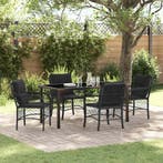 vidaXL Tuin eettafelset met kussen 5 pcs Zwart poly rattan, Verzenden, Nieuw, Rotan, 5 zitplaatsen