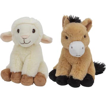 Schaap en paard knuffel set - pluche - 17,5 en 17 cm, Verzenden, Nieuw
