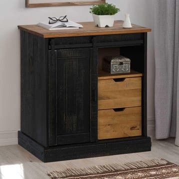 vidaXL Dressoir HALDEN schuifdeur zwart 80x40x80 cm massief, Verzenden, Nieuw, 50 tot 100 cm, Grenenhout