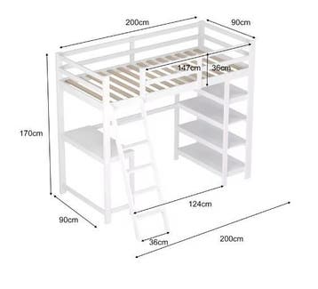 Houten Stapelbed 90x200 cm met Bureau en Planken, Verzenden, Nieuw