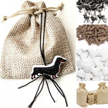 Jute zakje met houten gelukspoppetje Happy Dog en vulling, Dieren en Toebehoren, Verzenden, Nieuw