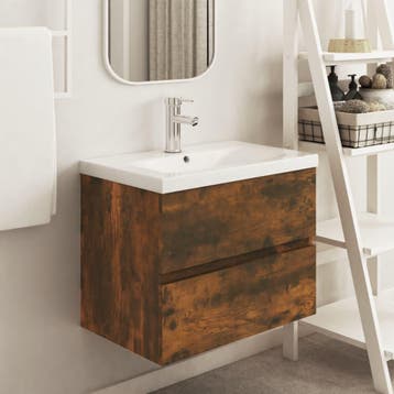 vidaXL Wastafelkast 60x38,5x45 cm bewerkt hout gerookt, Verzenden, Nieuw, Wastafelkast, Minder dan 100 cm