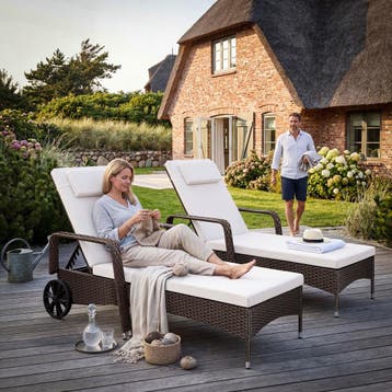 Wicker ligbed met wielen - bruin mix, Verzenden, Nieuw