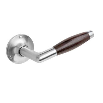 Geveerde deurklink Retro palissander met ronde rozetten i..., Ophalen of Verzenden, Nieuw, IJzer, Klink of Kruk