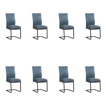 Set van 8 Leren eetkamerstoelen Remix - Kenia Denim (blauw), Ophalen of Verzenden, Nieuw, Leer, Vijf, Zes of meer stoelen