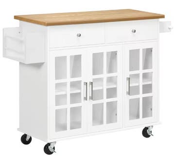 Keukenwagen met Glazen Deuren en Lades – Wit 124,5 cm, Huis en Inrichting, Verzenden, Nieuw