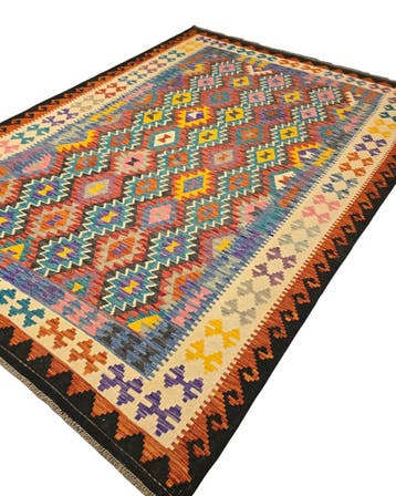 Kelim tapijt Afghan perzisch 304x205 wollen vloerkleed, Blauw,  Perzisch tapijt kelim killim wollen vloerkleed handgeknoopt , Ophalen of Verzenden