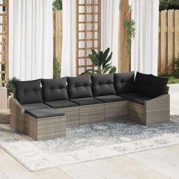vidaXL Bankstel 7 st Lichtgrijs poly rattan, Verzenden, Nieuw, Rotan, 7 zitplaatsen