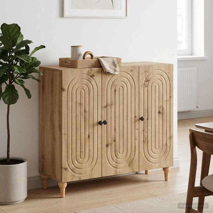 vidaXL Dressoir Artisanaal eiken 89 x 34,5 x 80 cm Bewerkt, Huis en Inrichting, Kasten | Dressoirs, Nieuw, Minder dan 50 cm, Overige houtsoorten