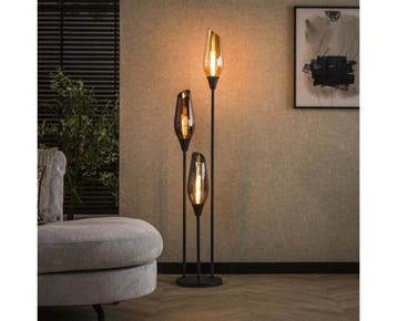 Vloerlamp Cocoon 3-lichts mix glass zwart – hotel chique, Ophalen of Verzenden, Nieuw