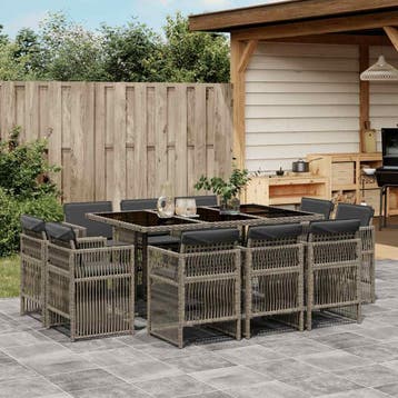 vidaXL 11-delige Tuinset met kussens poly rattan grijs, Verzenden, Nieuw, Meer dan 8 zitplaatsen, Tuinset
