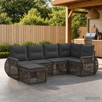 vidaXL Tuinbankenset 6 st Grijs en Donkergrijs poly rattan, Verzenden, Nieuw, 6 zitplaatsen