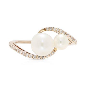 Ring - 18 karaat Roségoud - 0.13ct. tw. Parel - Diamant, Nieuw