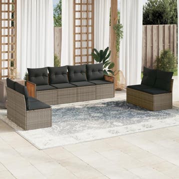 vidaXL 8-delige Loungeset met kussens poly rattan grijs, Verzenden, Nieuw, Loungeset