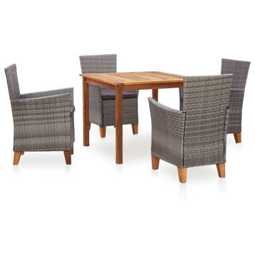 vidaXL 5-delige Eethoek poly rattan en massief acaciahout, Verzenden, Nieuw, 4 zitplaatsen
