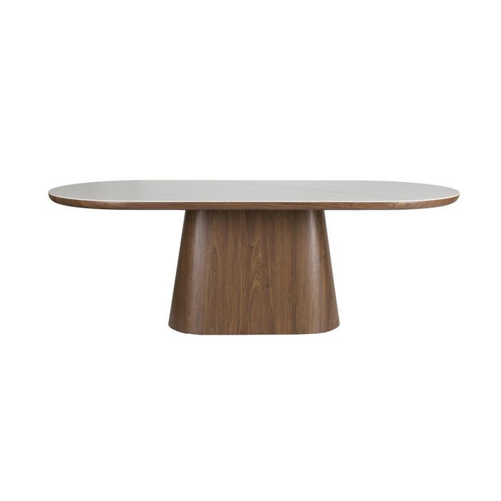 *WOONWINKEL* Ovale Eettafel Walnoot En Wit Marmer, Huis en Inrichting, Tafels | Eettafels, Nieuw, Verzenden