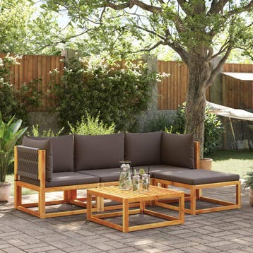 vidaXL 5-delige tuinset met kussens van acaciahout en touw, Verzenden, Nieuw, Hardhout, Tuinset