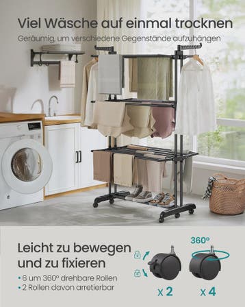 SONGMICS 4-laags droogrek met inklapbare vleugels en wielen, Kleding | Dames, Kledingrekken, Verzenden, Nieuw