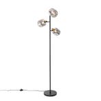 Vloerlamp zwart met goud met smoke glas 3-lichts - Zuzanna, Huis en Inrichting, Lampen | Vloerlampen, Verzenden, Nieuw, Glas, Modern