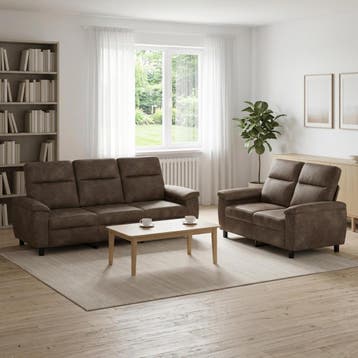 vidaXL Bankstel 2 pcs Donkergrijs Nep Suede Leer, Verzenden, Nieuw, 200 tot 250 cm