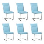 Set van 6 Leren eetkamerstoelen Retro - Toledo Sky Blue, Huis en Inrichting, Ophalen of Verzenden, Nieuw, Leer
