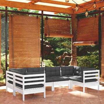 vidaXL 6-delige Loungeset met kussens grenenhout wit, Verzenden, Nieuw, 6 zitplaatsen, Loungeset