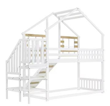 Kinderstapelbed 90x200 cm met Glijbaan, Trap en Dakontwerp, Verzenden, Nieuw