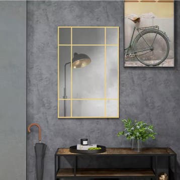 Rechthoekige Wandspiegel met Metalen Frame en Raamdesign, Huis en Inrichting, Verzenden, Nieuw