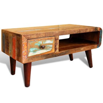 vidaXL Salontafel met 1 gewelfde rand en 1 lade gerecycled, Huis en Inrichting, Tafels | Salontafels, Verzenden, Nieuw, Overige houtsoorten
